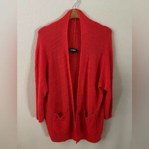 Express Red Cotton Blend Flowy Lightweight Women's Cardigan Pockets Dolman